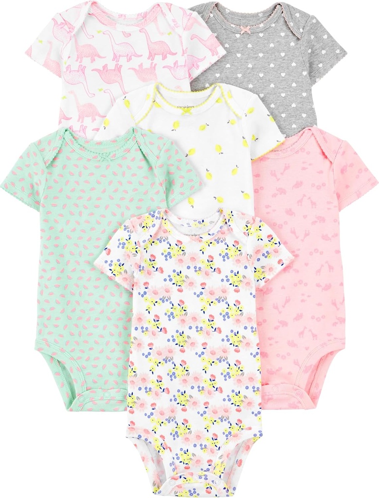 婴儿连体衣 baby-girls 6-pack short-sleeve bodysuit (One Size)