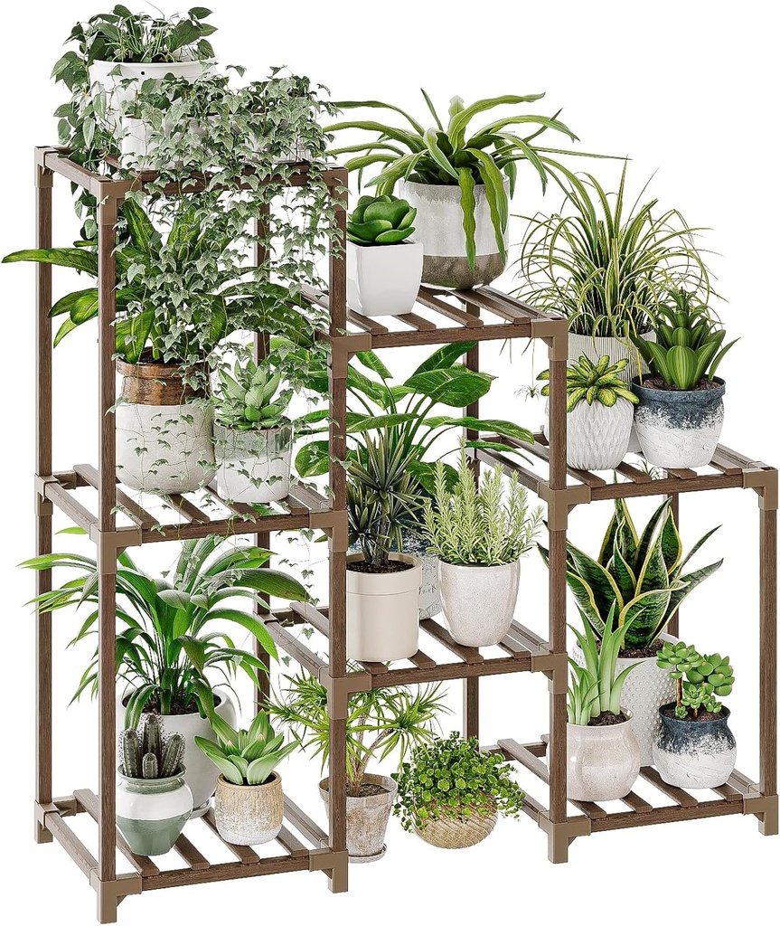 home decoration bamworld plant stand indoor plant shelf outdoor wood plant rack for multiple plants 3 tiers ladder plant holder for living room patio boho home decor for gardening (One Size)