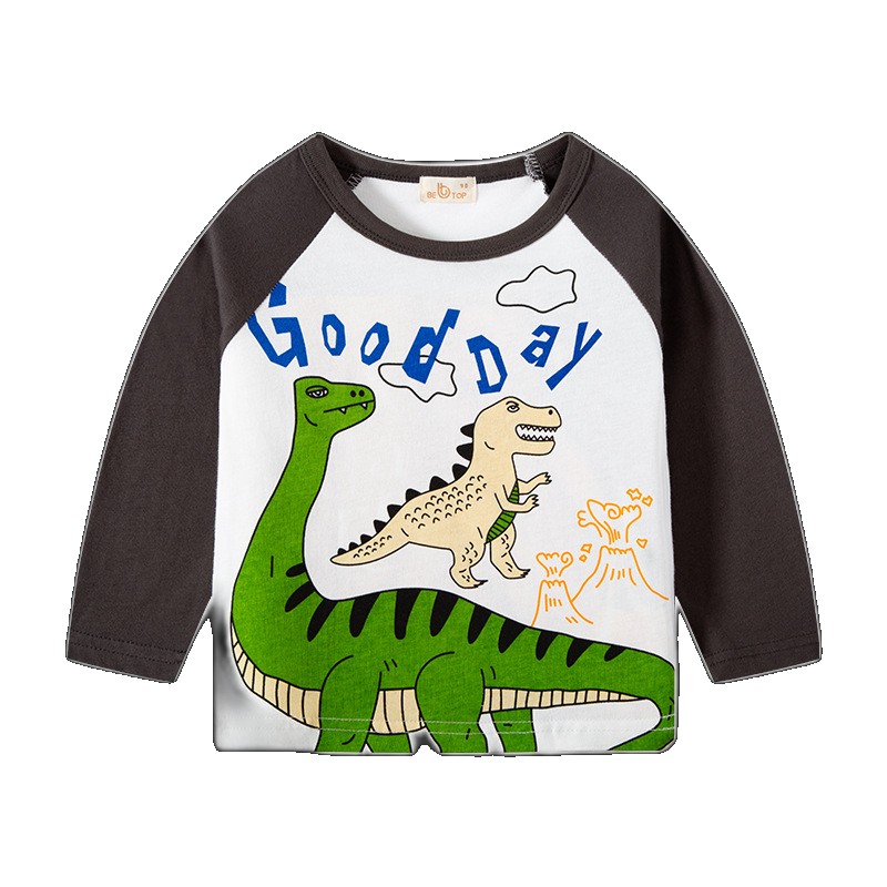 Be top children's clothing Korean version autumn dinosaur sleeve boys long-sleeved T-shirt pure cotton bottoming shirt shirt (One Size)