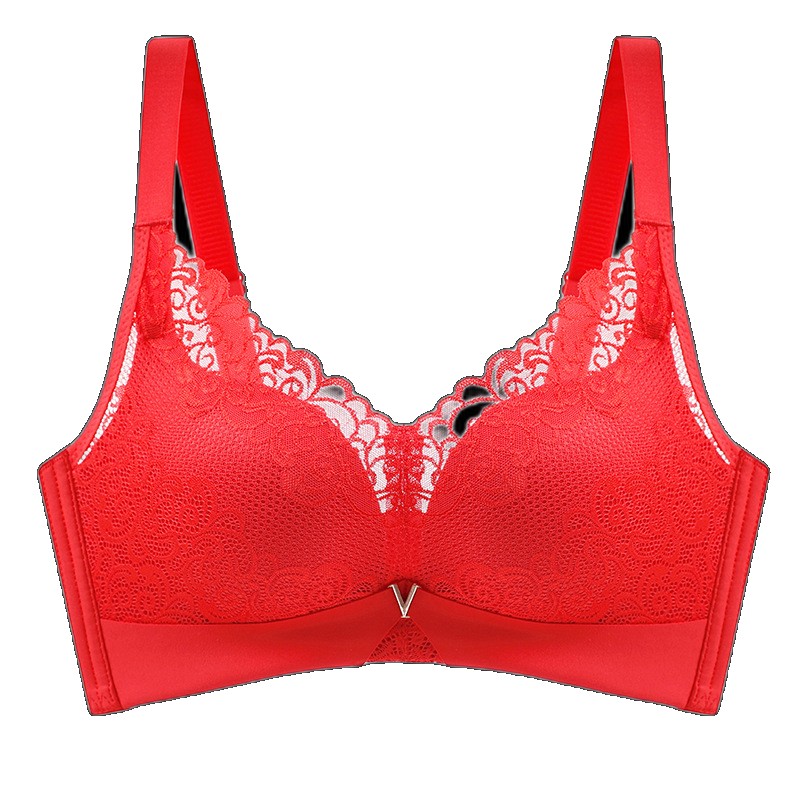 Beauty salon lace underwear gathered no steel ring breathable women's adjustable red bra thick and thin models manufacturers explode explode (One Size)
