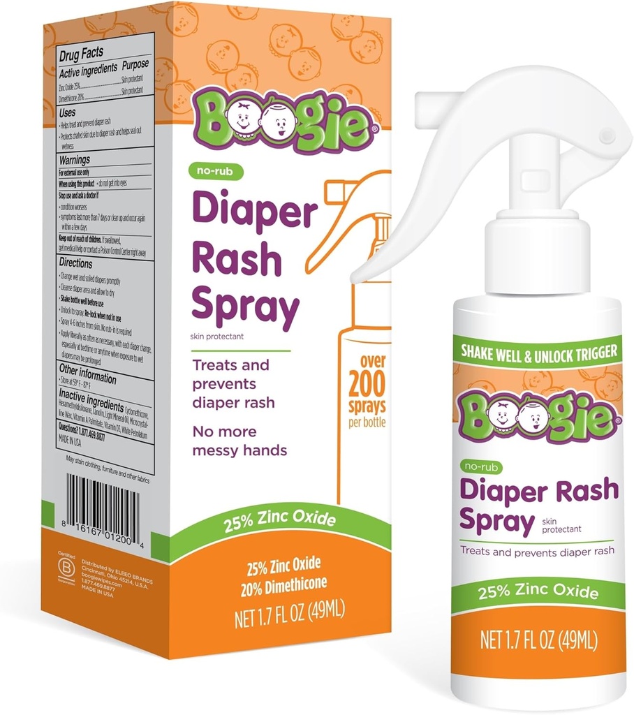 maternal and baby products boogie diaper rash cream spray for baby travel friendly no-rub touch free application for sensitive skin over 200 sprays per bottle 1 7 oz pack of 1 (One Size)