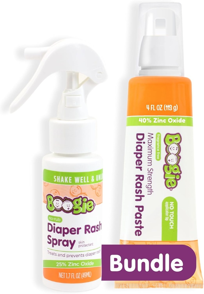 Boogie Maximum Strength Diaper Rash Bundle, Extra Strength Paste in Applicator Tube, 4 oz. + Diaper Rash Cream Spray, 1.7 oz. (One Size)