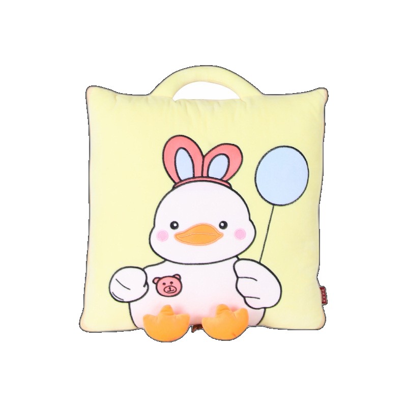 Cartoon pillow quilt happy house duck single quilted dual-use two-in-one family car pillow (One Size)