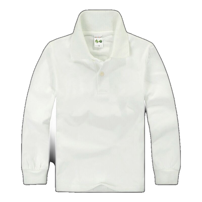 Children's polo shirt boy white t-shirt long-sleeved cotton baby lapel T-shirt plus velvet thick girl's bottoming shirt (One Size)