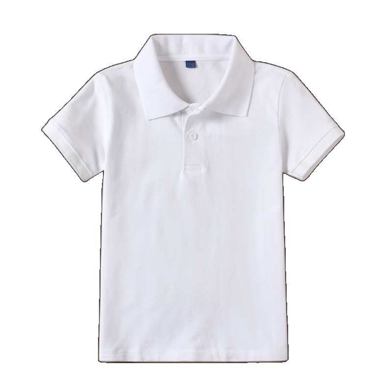Children's white polo shirt short-sleeved pure cotton boys' lapel t-shirt summer school uniform girls and older children's half-sleeved T-shirt T-shirt (One Size)