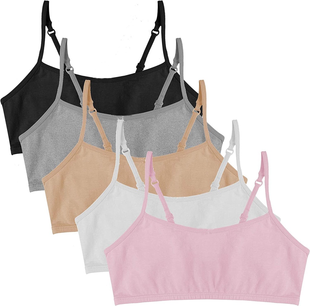 Cotton Girls Training Bra - Crop Cami Training Bras for Girls with Adjustable Straps. Cotton Bra Pack. (One Size)