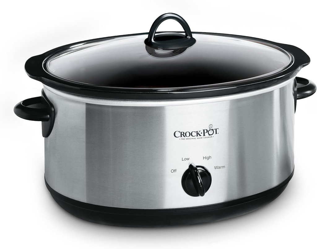 家用电器 电炖锅 慢炖锅 crock-pot 7-quart manual slow cooker family size serves 8 people fits 6-lb roast removable stoneware with warming setting dishwasher safe for easy cleanup stainless steel (One Size)