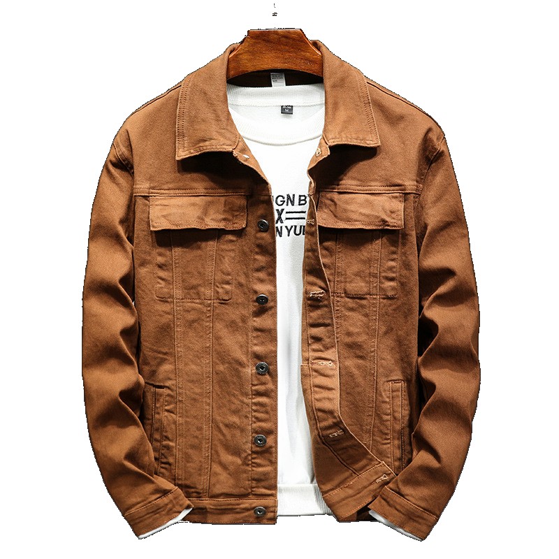 Cross-border 2023 new men's jacket autumn cotton elastic solid color handsome Korean version of slim denim men men (One Size)