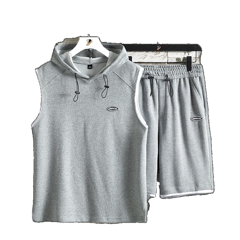 Cross-border Men's Cotton Sleeveless T-Shirt Set Vest Cropped Pants Sports and Leisure Suit One Dropshipping Dropshipping (One Size)
