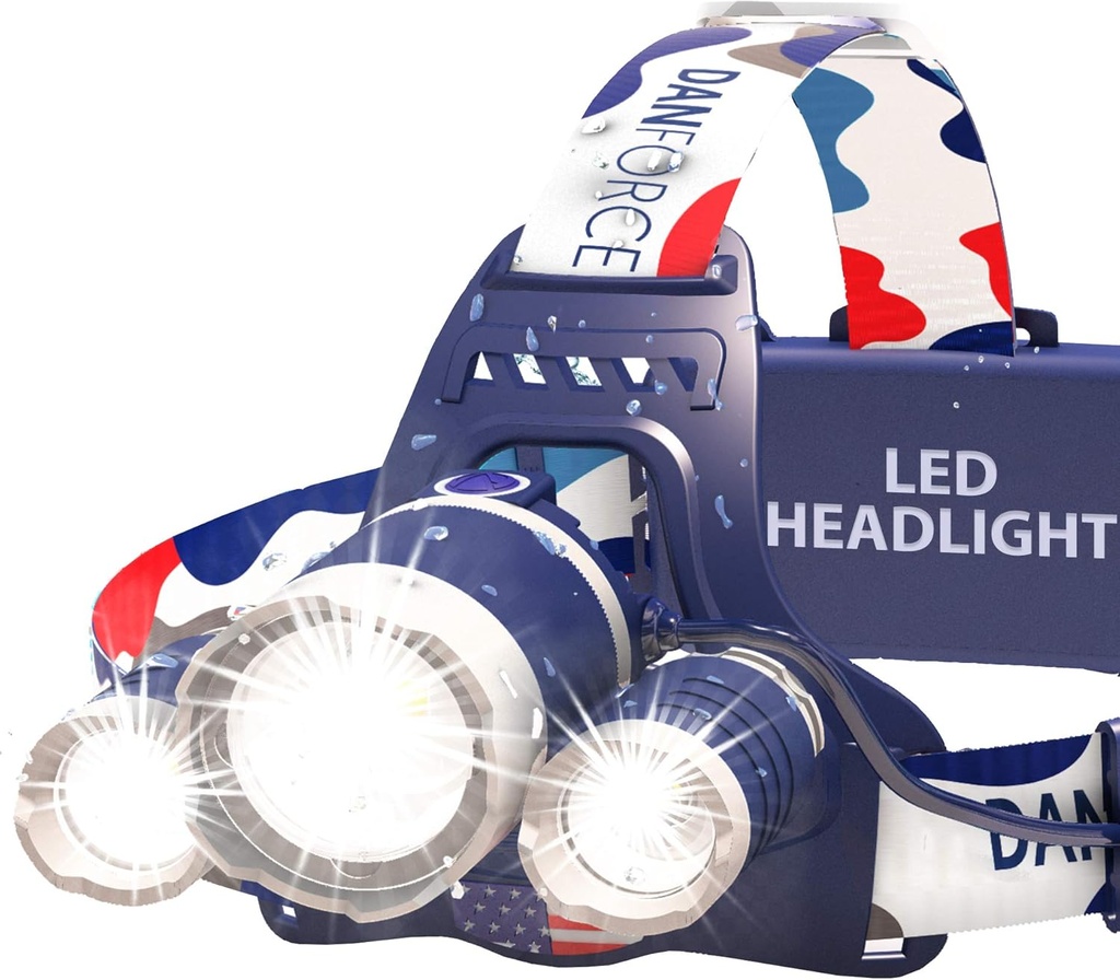 outdoor camping equipment danforce headlamp usb rechargeable led head lamp ultra bright luminus 1080 lumen head flashlight red light headlamps for adults camping outdoors hard hat work zoomable ipx54  (One Size)