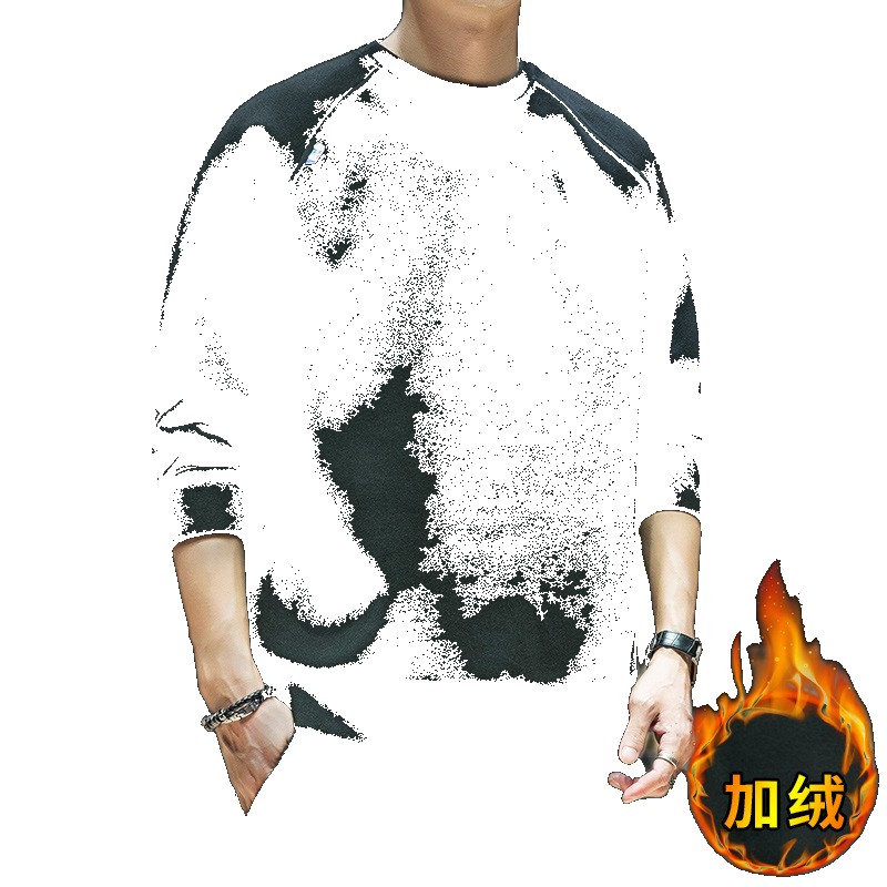De Velvet men's sweater long-sleeved t-shirt spring and autumn new plush top clothes winter bottoming shirt shirt (One Size)