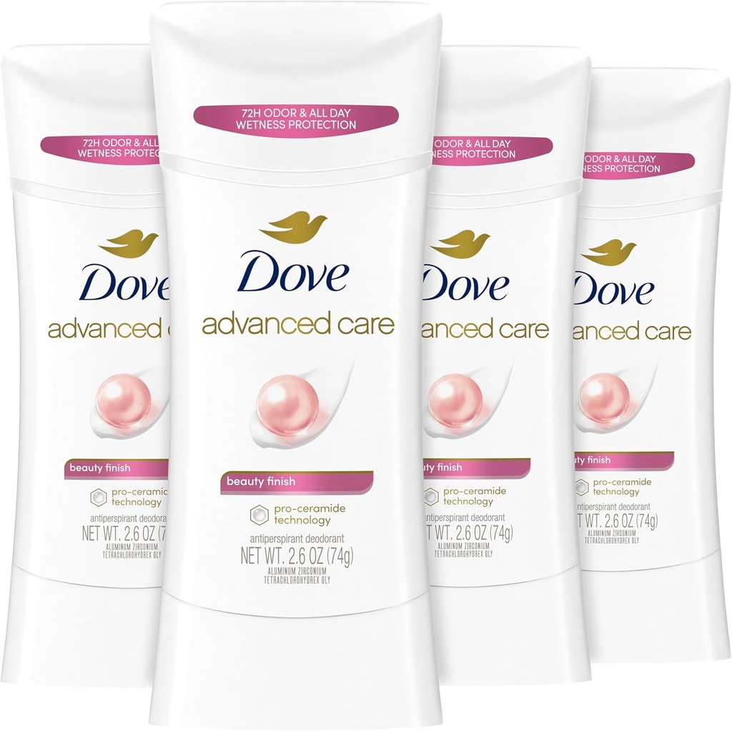 Dove Advanced Care Antiperspirant Deodorant Stick Beauty Finish 4 Count for helping your skin barrier repair after shaving 2.6 oz (One Size)
