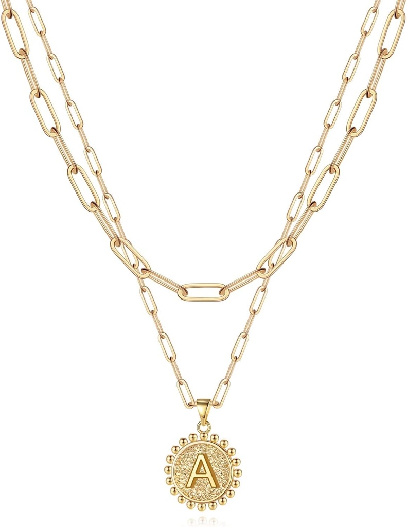 Easter Basket Stuffers Layered Initial Necklaces for Women Gifts - 14K Gold Plated Dainty Layering Paperclip Link Chain Necklace Coin Initial Necklace Birthday Gifts for Women Teen Girls (One Size)