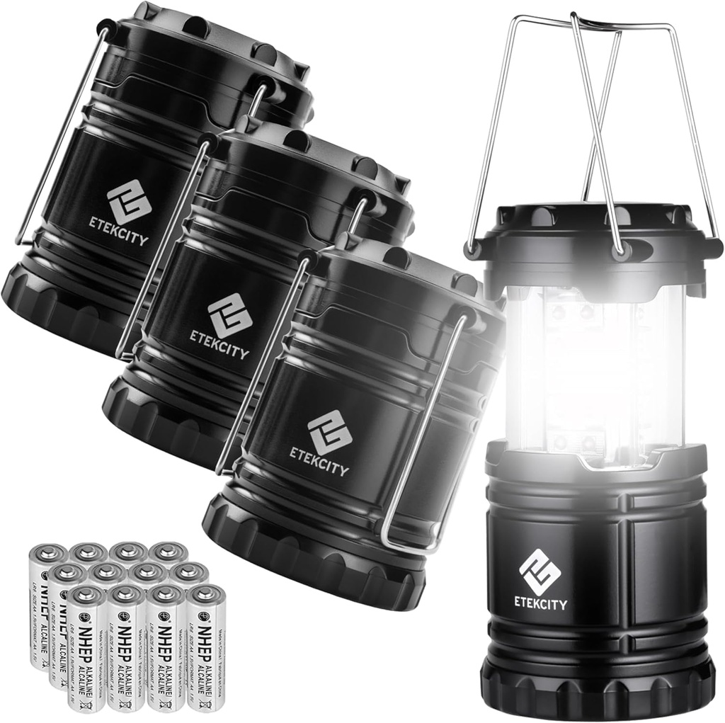 outdoor camping equipment etekcity camping lanterns for power outages 4 pack flashlight for camping essentials survival kit and gear hurricane preparedness items emergency led battery operated lights  (One Size)