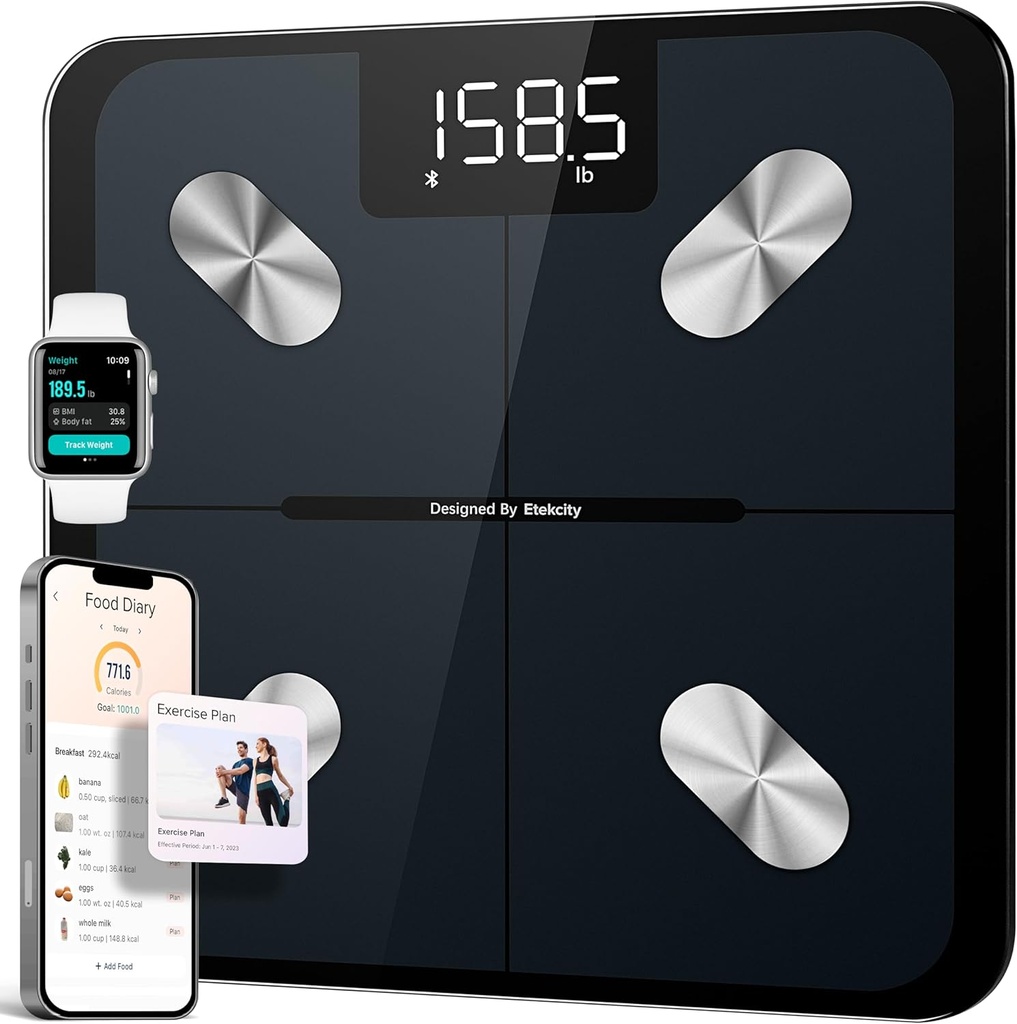 Etekcity Smart Scale for Body Weight, FSA&HSA Eligible, Bathroom Digital Weighing Scale with BMI, Body Fat, Muscle Mass, Accurate Bluetooth Home User Health Equipment Sync Apps (One Size)