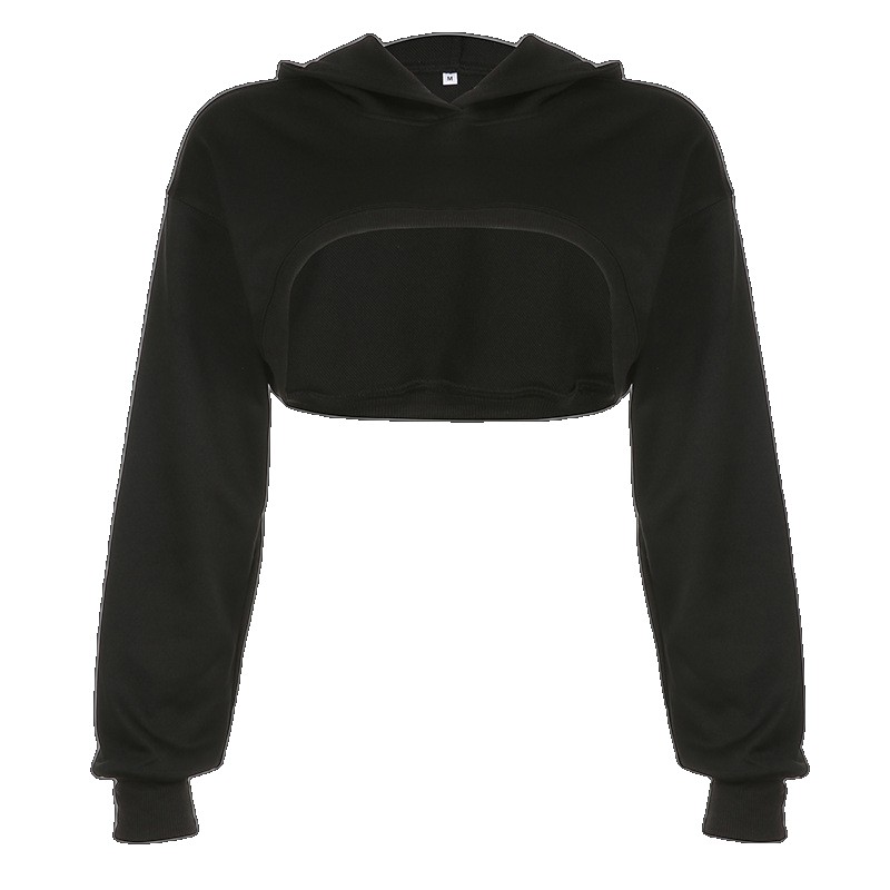 European and American street fashion basic irregular hooded popular sweatshirt blouse hot girl versatile sports casual top top (One Size)
