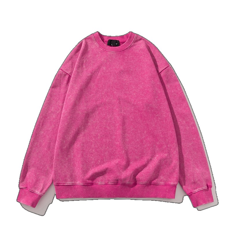 European and American washed distressed round neck sweatshirt men's oversize off-shoulder pullover spring autumn youth popular long sleeves sleeves (One Size)