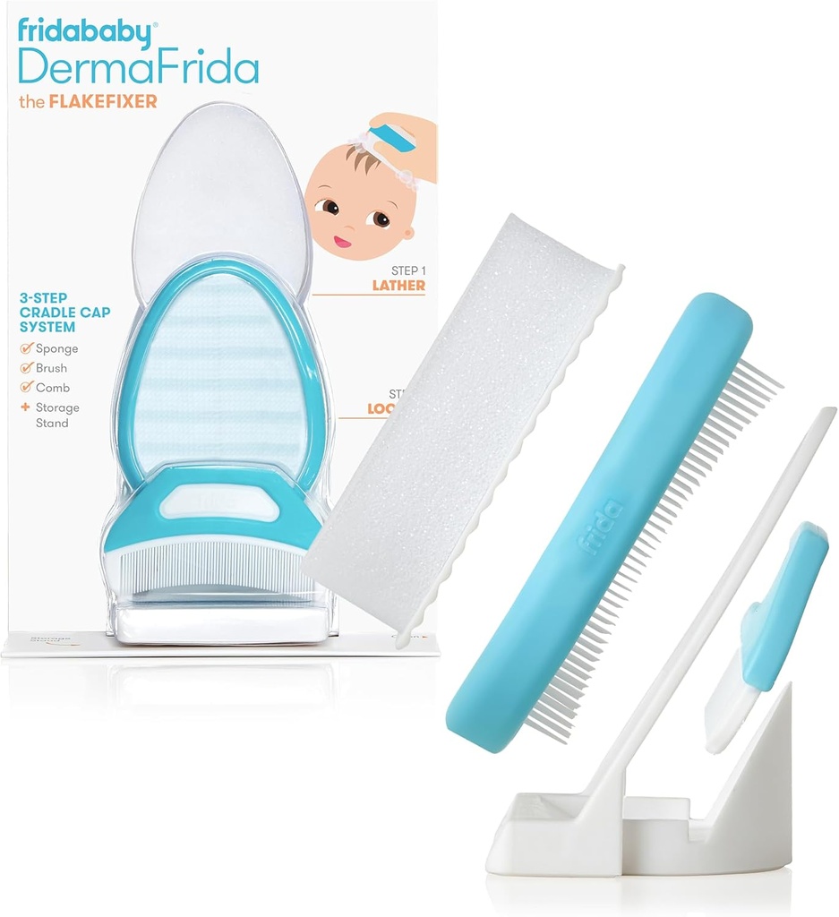 maternal and baby products frida baby the 3-step cradle cap system dermafrida the flakefixer sponge brush comb and storage stand for babies with cradle cap white-blue (One Size)