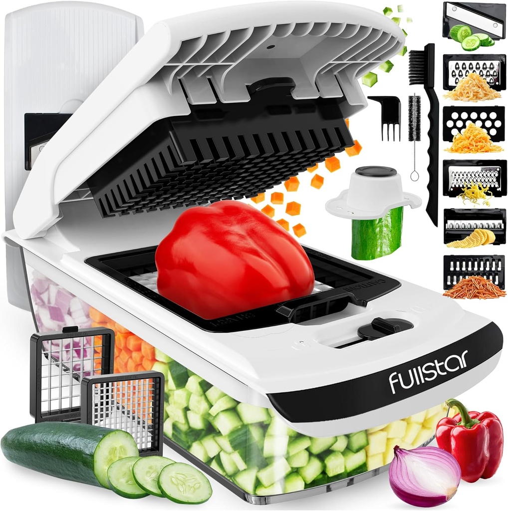 Fullstar The All in One Viral Veggie Chopper & Mandoline, Food Chopper with Container and Julienne Slicer, Fruit Slicer Kitchen Gadgets & Gift for Mom (8 in 1, White) (One Size)