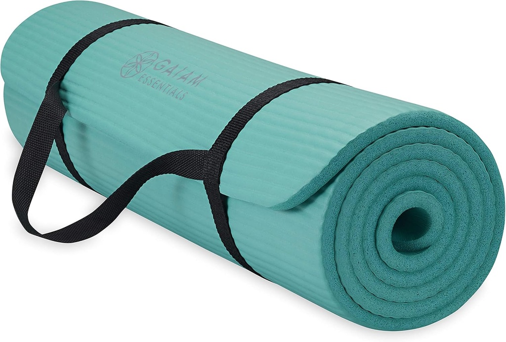 Gaiam Essentials 2/5" Thick (10mm) Yoga & Pilates, Fitness & Exercise Mat with Easy-Cinch Carrier Strap Cusion Support For Fitness and Gym Workouts (One Size)
