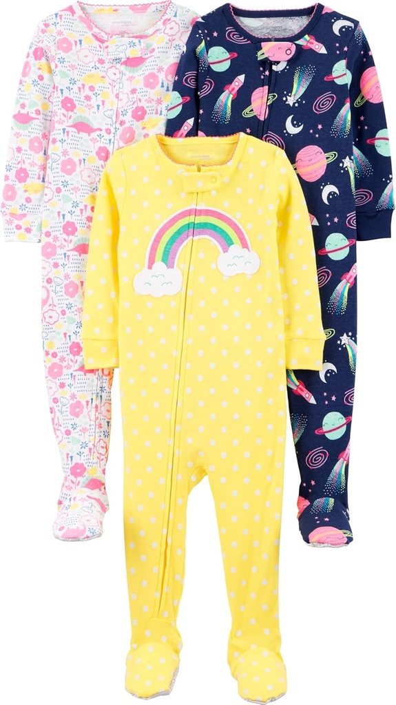 Girls 3-pack Snug Fit Footed Cotton Pajamas (One Size)