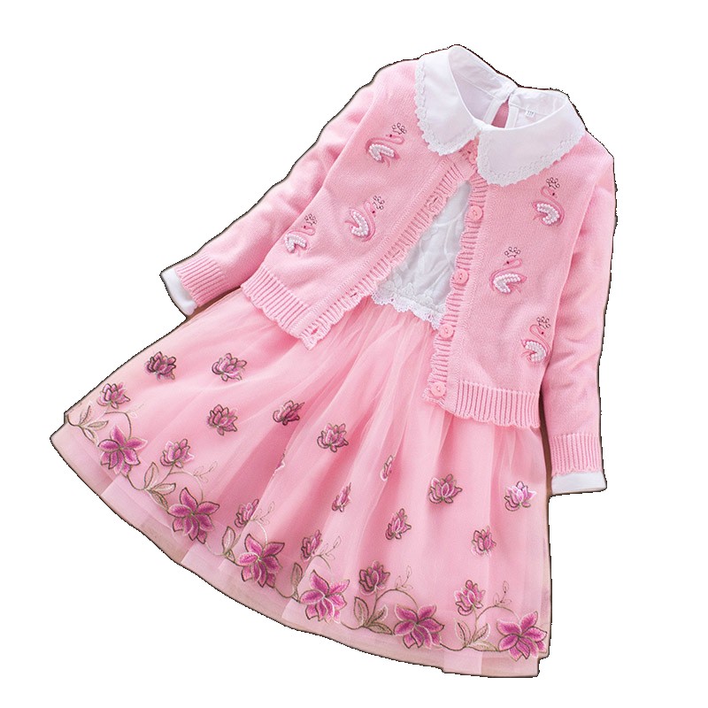 Girls sweater suit two-piece set 2021 autumn new style little girl dress baby foreign princess on behalf of the hair hair (One Size)
