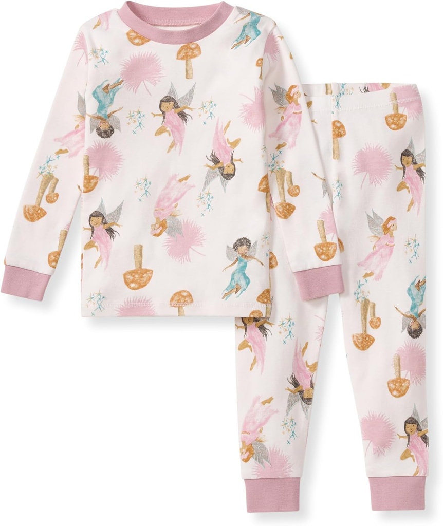 Girls' Pajamas, 2-Piece Long Sleeve Tee and Pants Organic Cotton PJ Set (One Size)