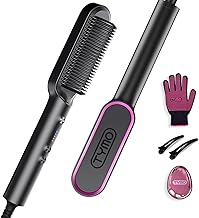 美妆 hair straightener brush tymo ring hair straightener comb straightening brush for women with 5 temps 20s fast heating dual voltage black (One Size)