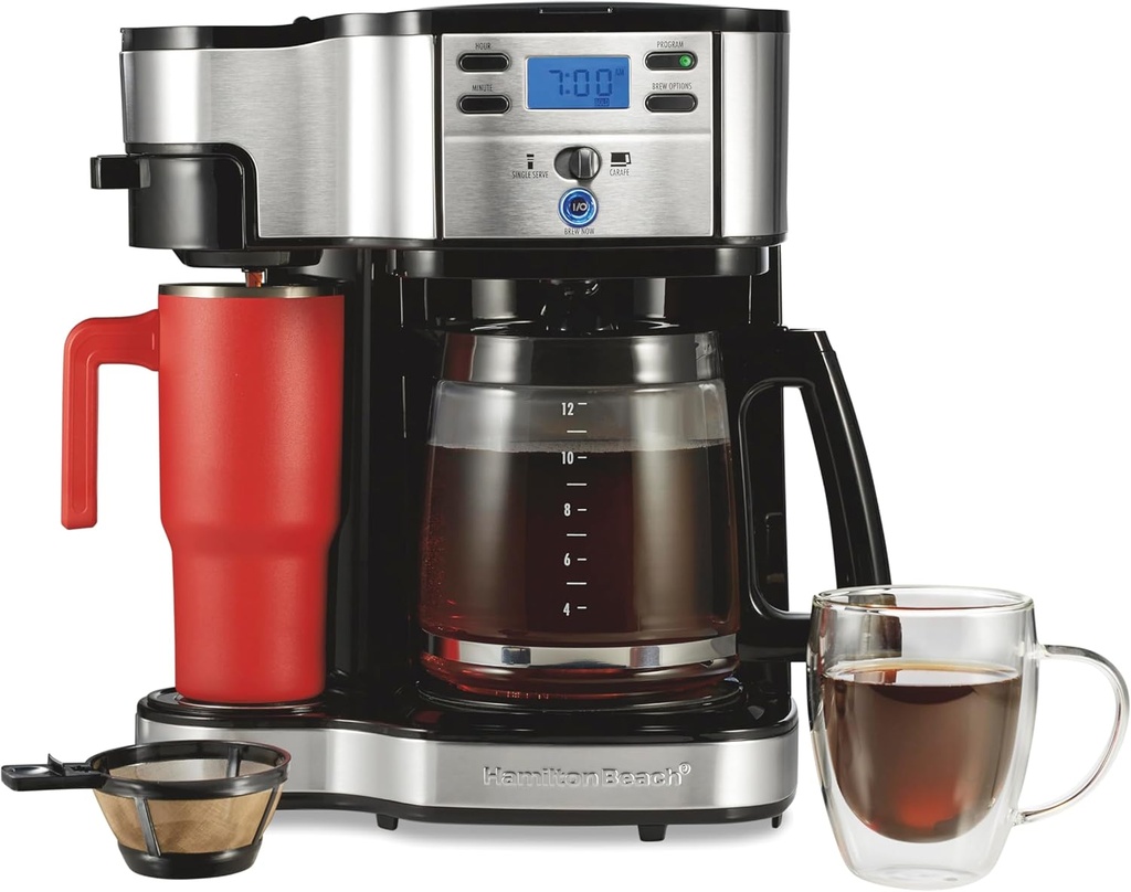 家用电器 2-way programmable coffee maker 12 cup glass carafe and single serve coffee maker black with stainless steel accents 49980rg (One Size)