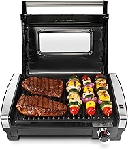 Hamilton Beach Electric Indoor Searing Grill with Viewing Window & Adjustable Temperature Control to 450F, 118 sq. in. Surface Serves 6, PFAS-Free Removable Nonstick Grate, Stainless Steel (One Size)