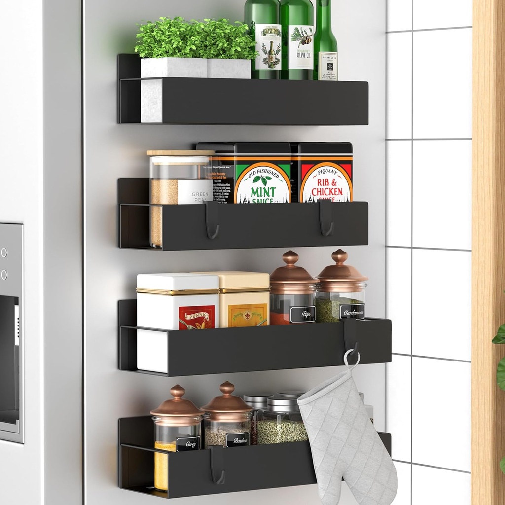 cabinets for the kitchen huggiegems 4 pack magnetic spice storage rack organizer for refrigerator and oven black fridge organizers and storage