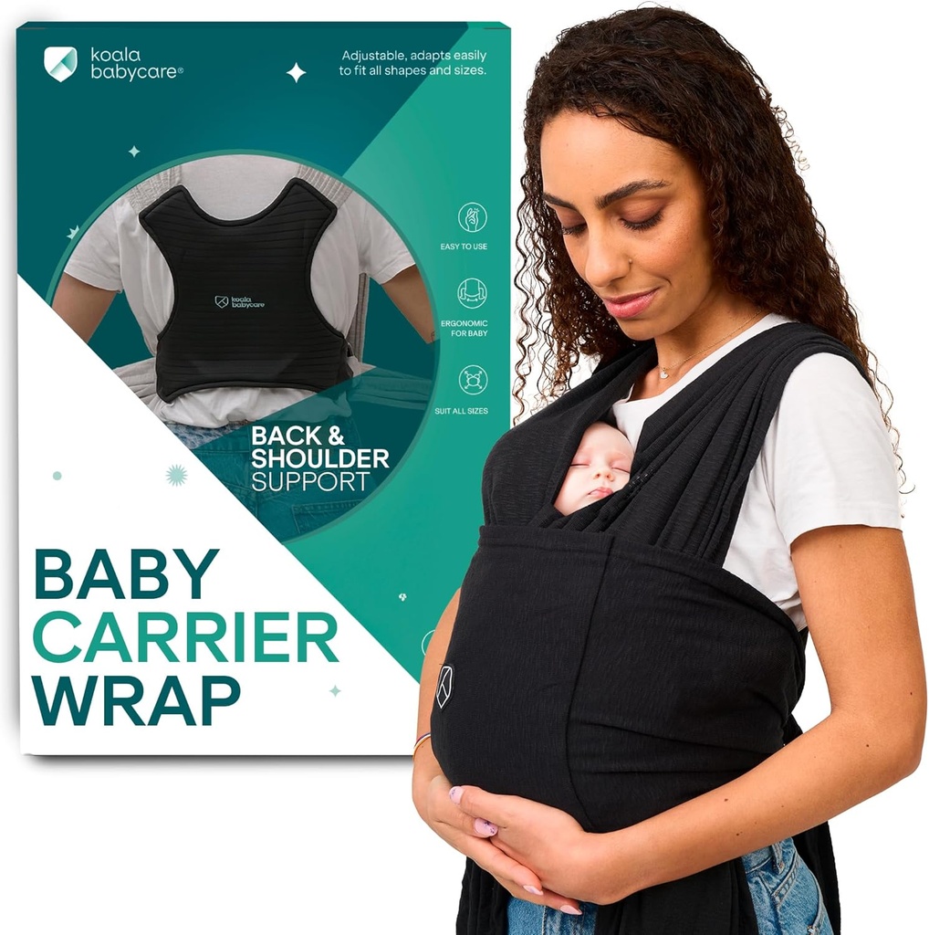 Koala Babycare Baby Carrier Wrap, Easy to Wear As a T-Shirt - Original Baby Carrier Newborn to Toddler - Sling One Size Fits All - Baby Wraps Carrier Up to 19lbs (One Size)