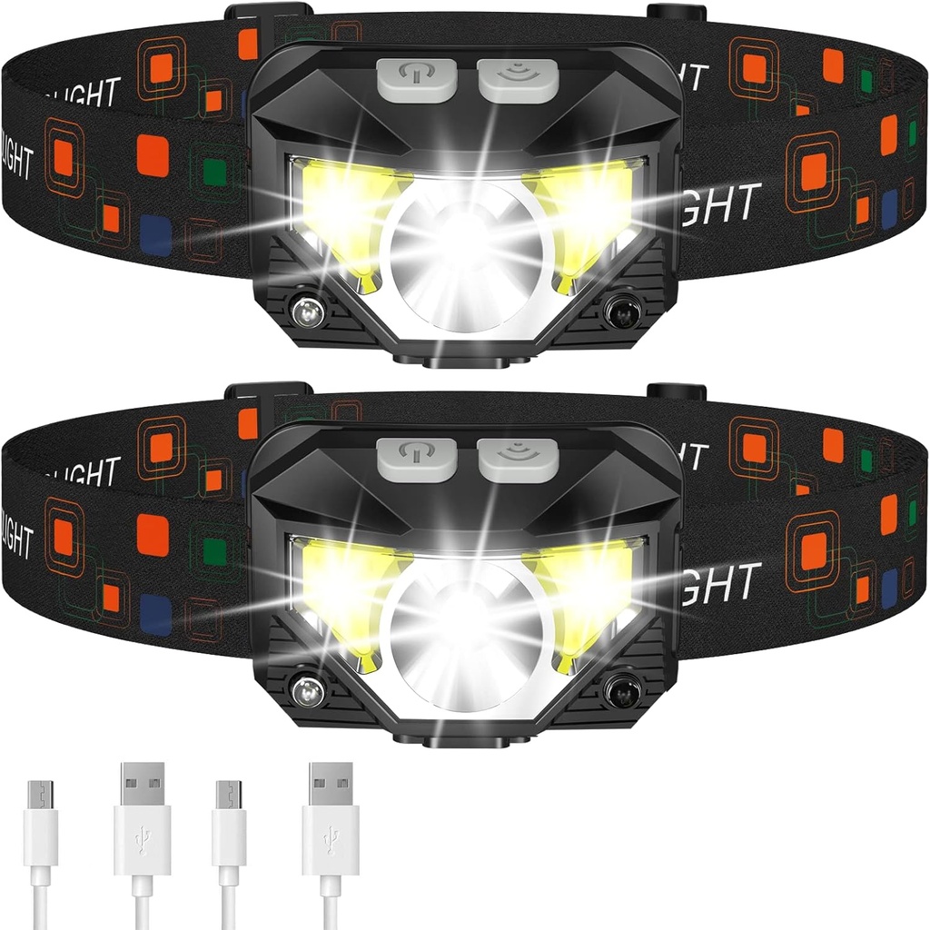 outdoor camping equipment lhknl headlamp flashlight lumen ultra-light bright led rechargeable headlight with white red light 2-pack waterproof motion sensor head lamp 8 modes for outdoor camping runni (One Size)