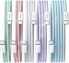 LISEN USB C Cable, 5-Pack [3.3/3.3/6.6/6.6/10FT] USBC to USBC Cable for iPhone 16e 15 Pro Max Charger Cord, 60W (3.1A) C to C Cable Fast Charging for Samsung S25/S24/23, Switch 2, iPad, MacBook (One Size)