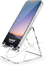 Lamicall Cell Phone Stand, Desk Accessories - Clear Office Cell Phone Holder, Acrylic Phone Stand, Desktop, Acrylic Office Desk Decor Accessories, Suitable for iPhone, 4-8'' Phone, Gifts (One Size)