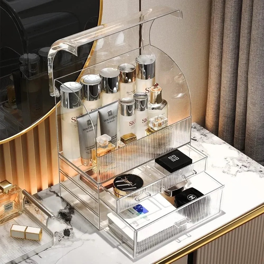 Large Clear Acrylic Makeup Organizer with Drawers