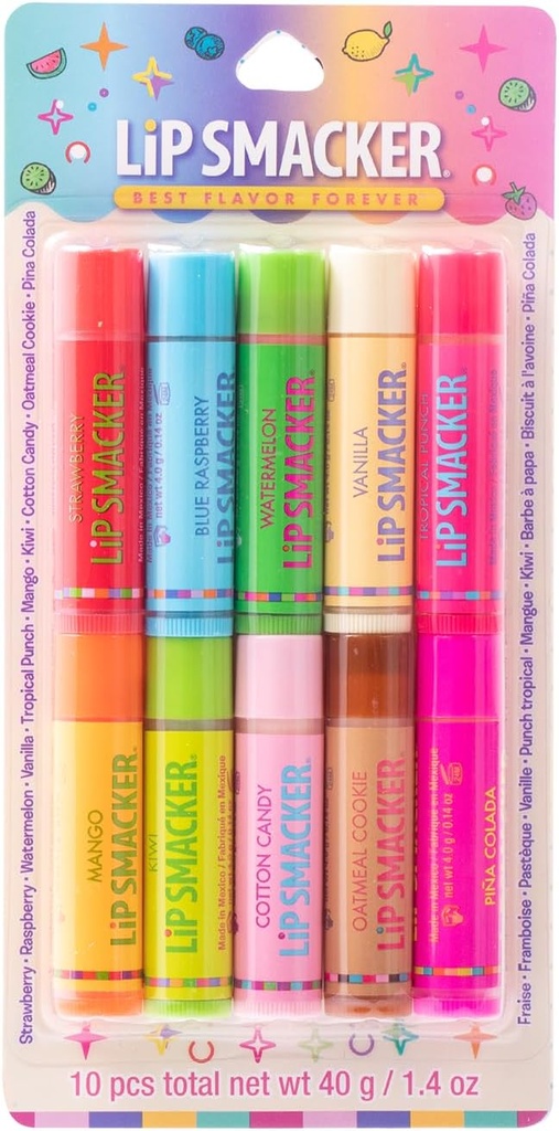 Lip Smacker Original & Best Party Pack - 10 Moisturizing Lip Balms, Classic Flavors, Hydrating & Protecting - Cruelty-Free- Oatmeal Cookie (One Size)