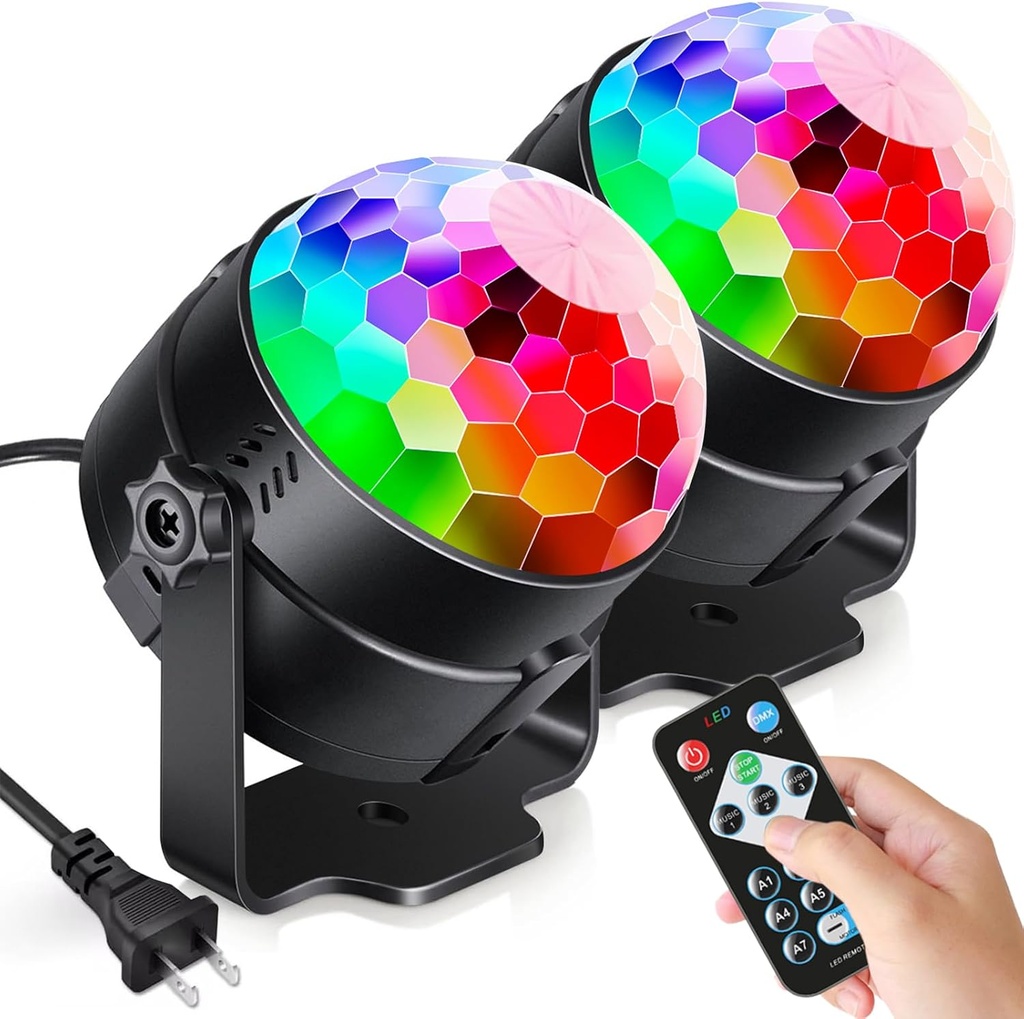 home decoration luditek 2-pack sound activated party lights with remote control disco ball light dj strobe lamp for home room dance party supplies white elephant gifts birthday christmas halloween par (One Size)