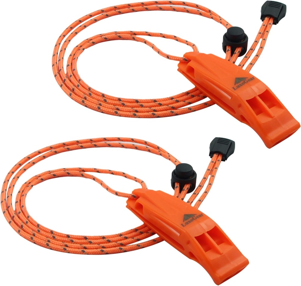 outdoor camping equipment luxogear emergency whistles with lanyard safety whistle survival shrill loud blast for kayak life vest jacket boating fishing boat camping hiking hunting rescue signaling kid (One Size)
