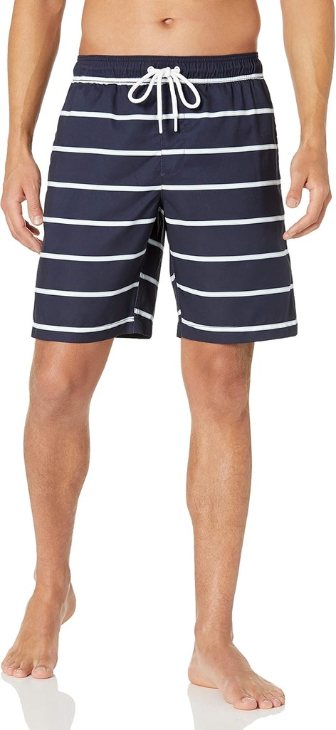 Mens 9" Swim Trunks with Mesh Lining, Pockets, Drawstring Closure (One Size)