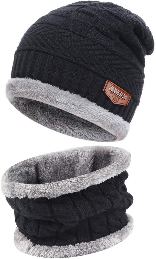 Mens Womens Winter Beanie Hat Scarf Set Warm Knit Thick Fleece Lined Skull Cap Neck Warmer for Men Women (One Size)