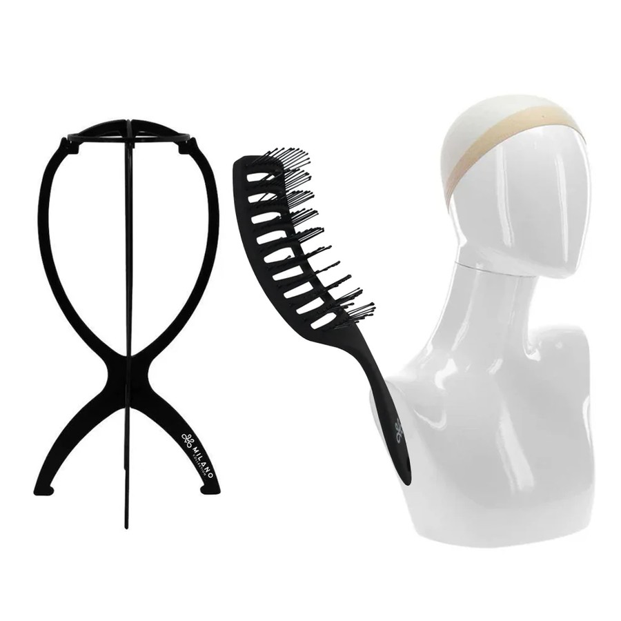 Milano Wig Stand, Caps and Gentle Brush Value Pack