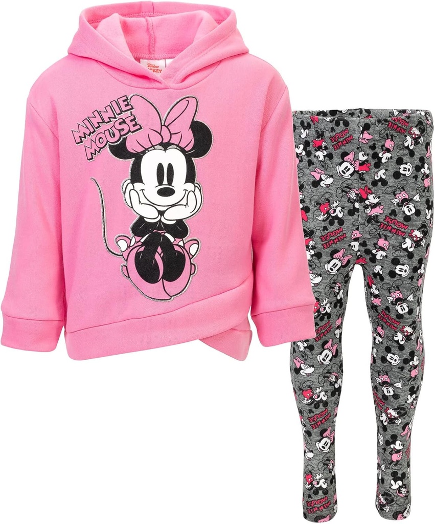 kids clothing minnie mouse fleece pullover crossover hoodie and leggings outfit set infant to big kid sizes 12 months - 14-16 (One Size)
