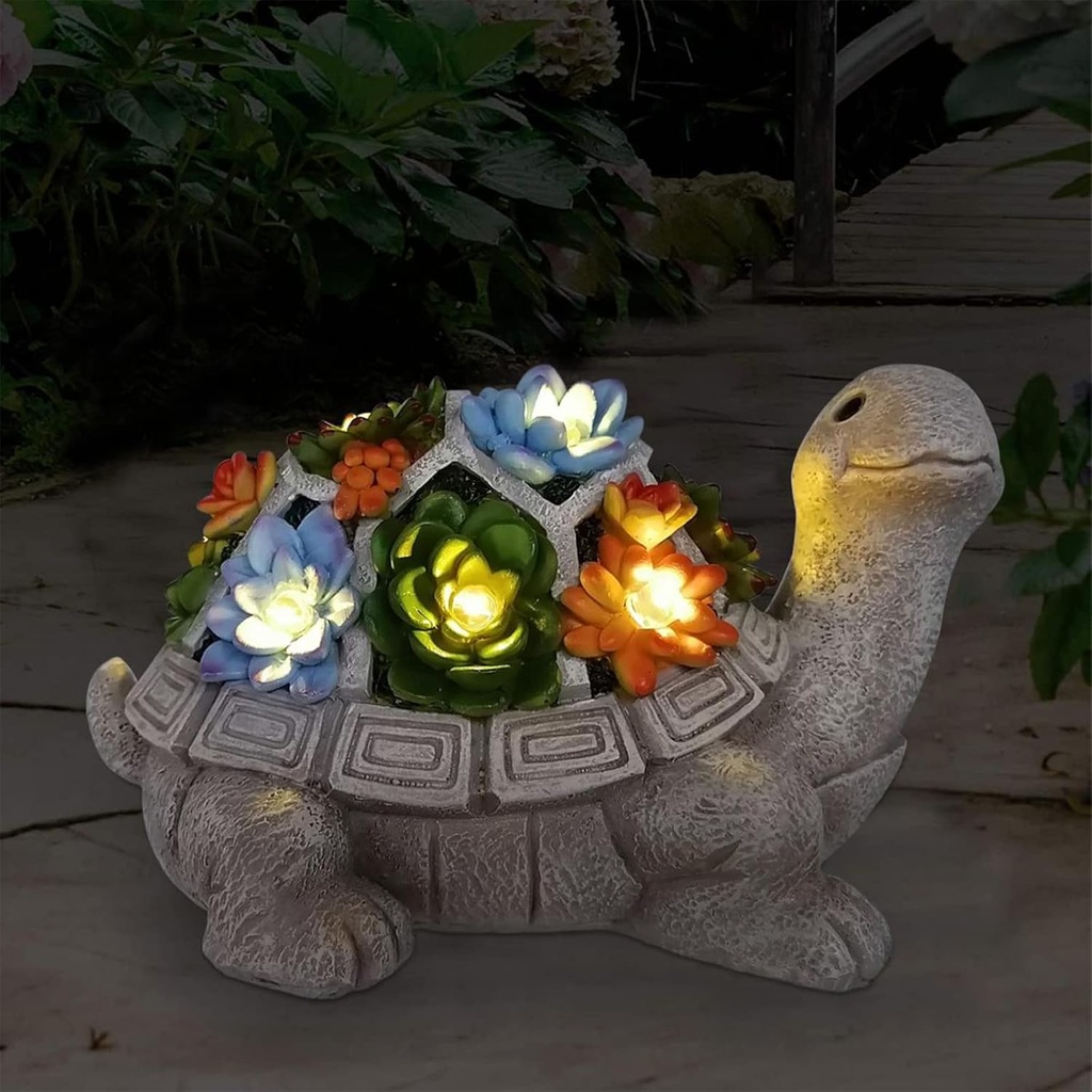 home decoration nacome solar garden outdoor statues turtle with succulent and 7 led lights - lawn decor statue for patio balcony yard ornament - gifts for mom grandma women (One Size)