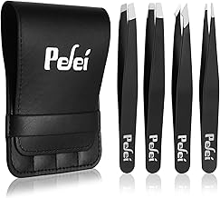 美妆 pefei tweezers set - professional stainless steel tweezers for eyebrows - great precision for facial hair splinter and ingrown hair removal black (One Size)
