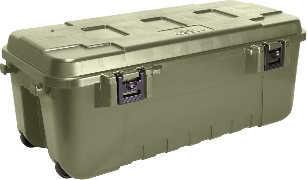 outdoor camping equipment plano storage trunk with wheels green 108-quart lockable storage box rolling airline approved sportsman trunk hunting gear and ammunition bin heavy-duty containers for campin (One Size)