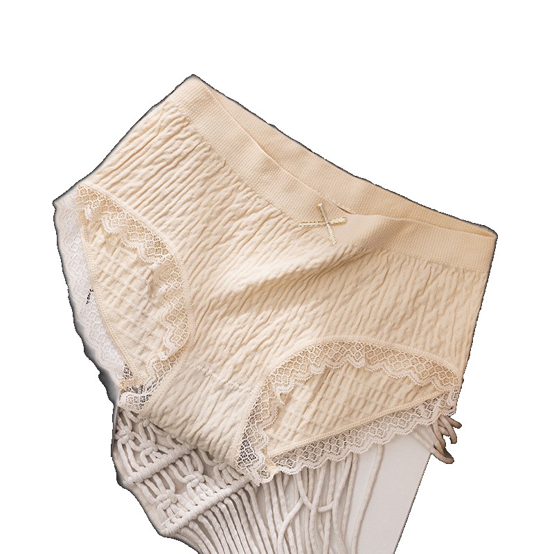 Pure cotton graphene women's bubble pants large size fat MM mid-waist underwear lace triangle girl simple underwear (One Size)