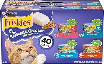 Purina Friskies Pate Wet Cat Food Variety Pack Seafood and Chicken Pate Favorites 40ct VP - (Pack of 40) 5.5 oz. Cans (One Size)