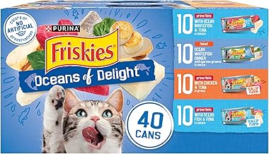 Purina Friskies Wet Cat Food Variety Pack, Oceans of Delight Flaked and Prime Filets - (Pack of 40) 5.5 oz. Cans (One Size)