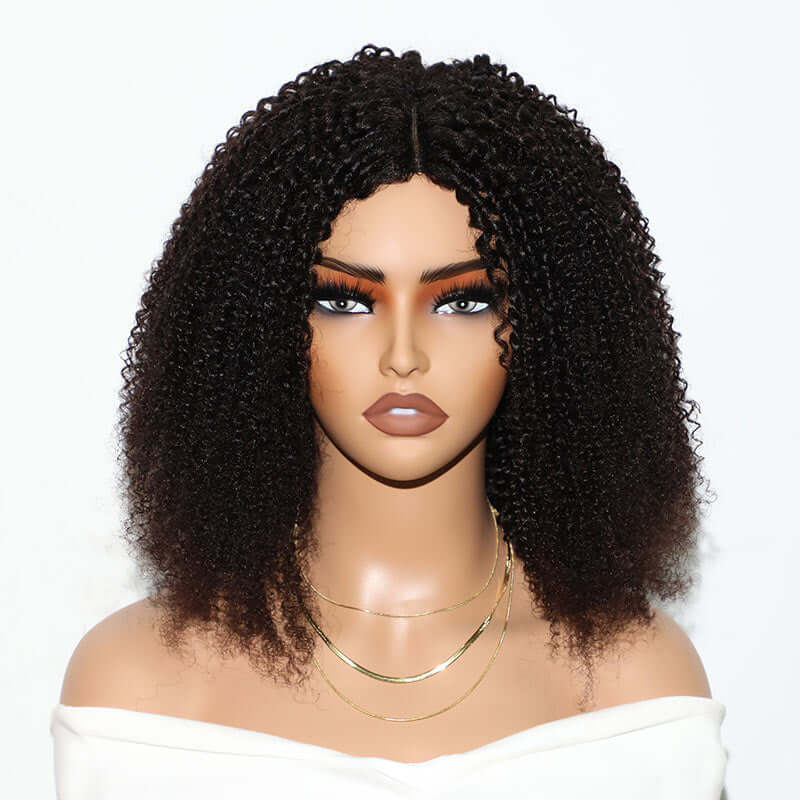 QVR U Part Kinky Curly Human Hair Wig